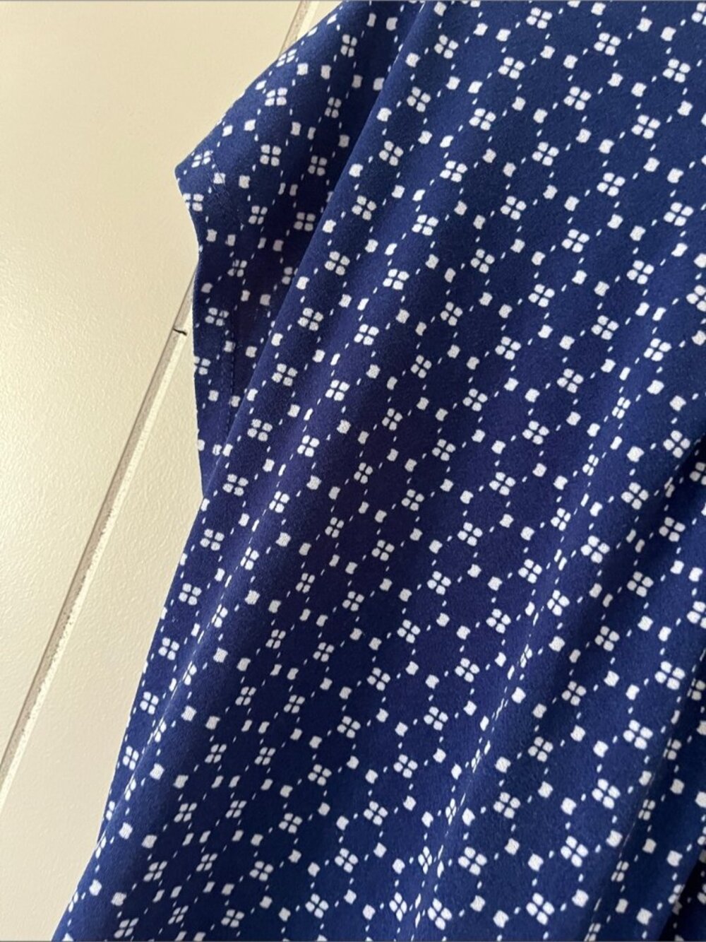 Navy and White Geometric Short-Sleeve Blouse - Picture 3 of 4